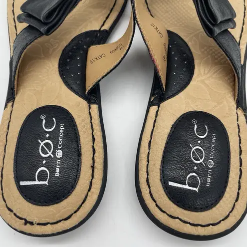 BOC Womens 7 Shoes Black Born Concept Thong Flip Flops Sandals Bow Detail