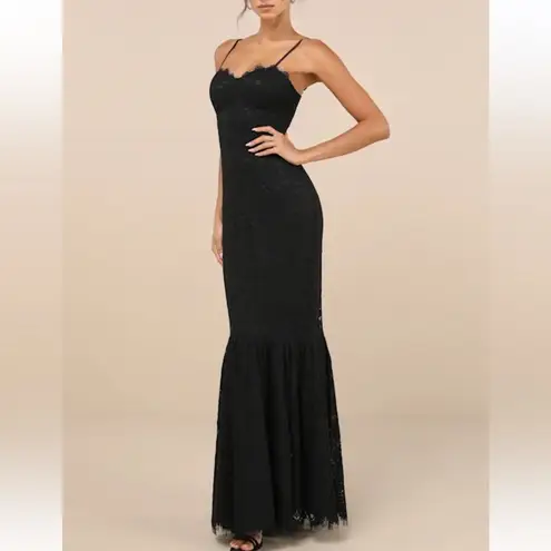 Lulus Instinctively Stunning Black Lace Trumpet Bustier Maxi Dress size Small