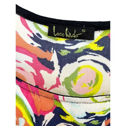 Loco Lindo Floral Rose Print Scoop Neck Short Sleeve Retro Shift Dress Colorful