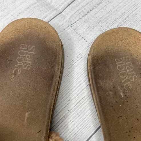 Stars Above Tan Teddy Slippers Cozy Slides Autumn House Shoes Size 7