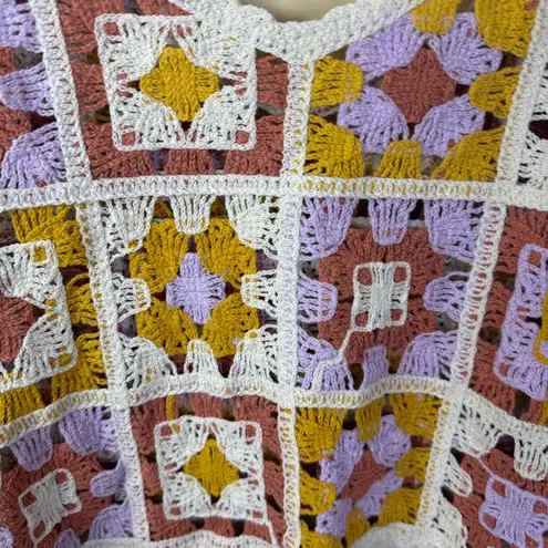 Rebellion Again Womens Crochet Top Size LG Granny Square Boho Cottagecore Hippie