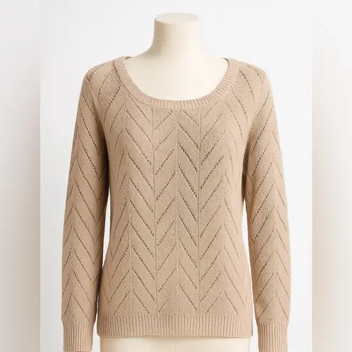 Olive & Oak Open-Knit Chevron Pullover Sweater – Beige – Size M – Cotton Blend