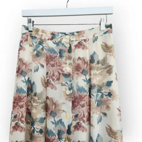 American Vintage Vintage Casual Corner Cream Floral High Waisted Button Midi Skirt 6