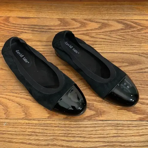 NWOB David Tate Nicole Cap Toe‎ Flat Black Suede Patient Leather size 5.5M