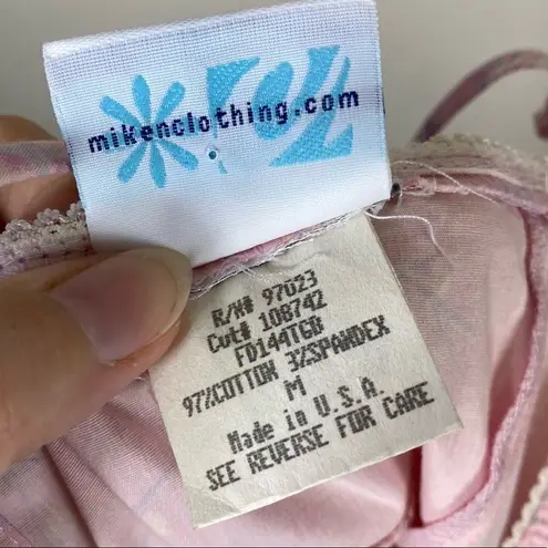 Vintage y2k Miken Pink Japanese Kanji Plum Blossom Mini Cami Dress Size M