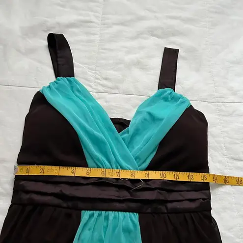 Y2K brown and turquoise dress with handkerchief hem and a bow in the back Blue