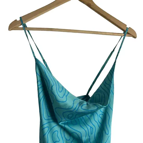 Slate + Willow Aqua Blue Printed Cowl Neck Slip Midi Dress Size Medium