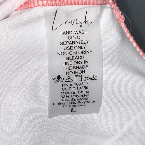 Lavish Pink Geometric Print Women's Bralette Criss Cross Bikini Swim Top L NWT