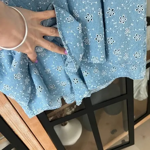 River Island chambray romper skort dress eyelet embroidered sleeveless denim