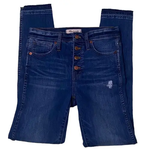 Madewell  10” high rise skinny jeans drop hem button front raw distressed thumbnail 4