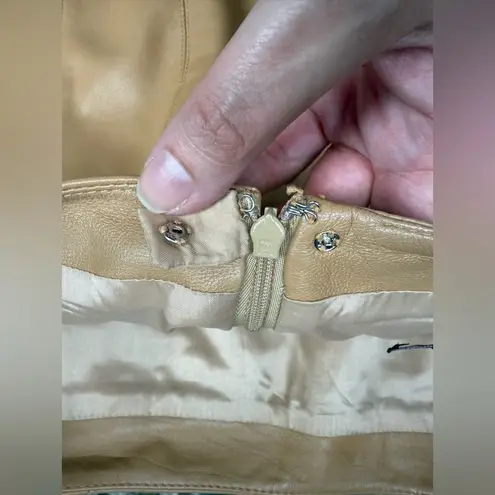 Vintage 90s Etcetera tan pleated hem leather skirt, size 8