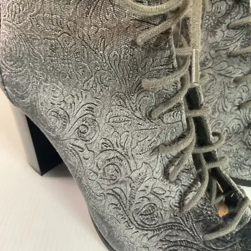 Report Ankle Booties Block Heel Brocade Open toe Lace Up Gray Sz 7.5 Women's