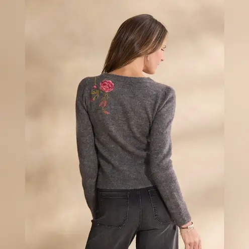 Sundance Evermore Bloom Embroidered Floral Charcoal Sweater size medium