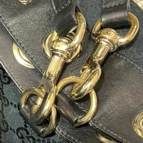 Gucci  Positano Large Leather and Canvas GG Tote Black/Gold EUC