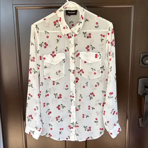 The Kooples Like New Button Front Semi Sheer Cherry Top Size Small
