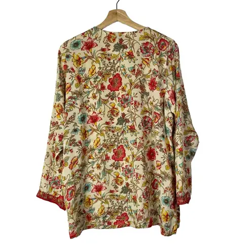 Biba Cream Colorful Floral Satin Printed Straight Long Sleeve Kurta Top M Red Size M