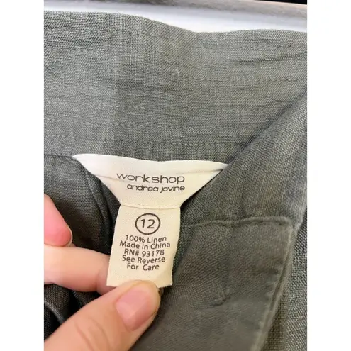 Andrea Jovine Workshop Army Green Linen Skirt Womens Sz 12 Button Up Coastal