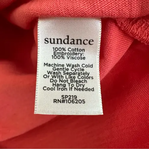 Sundance Coral Floral Embroidered Tee Flutter Ruffle Short Sleeves Boho Size S Orange