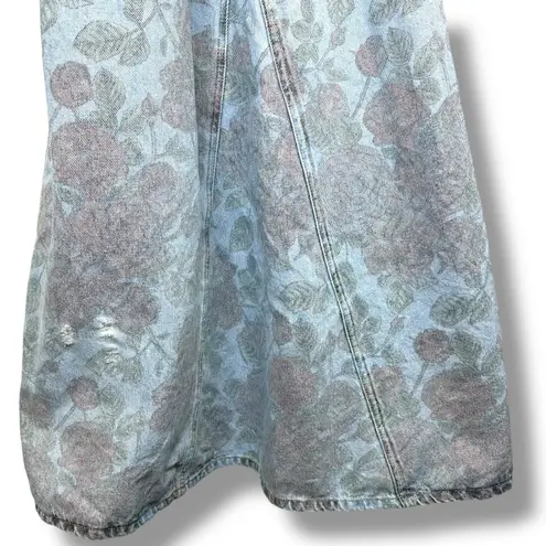 Ganni x Levi's Rare Faded Floral Print Vintage Denim Jean Distressed Midi Dress