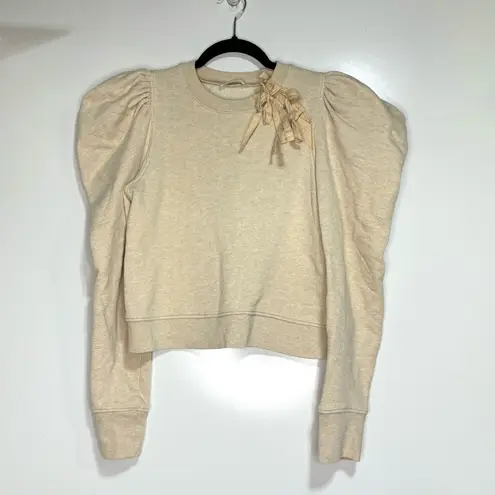 Ulla Johnson Harper French Terry Pullover Oatmeal Puff Sleeve Poplin Collar S