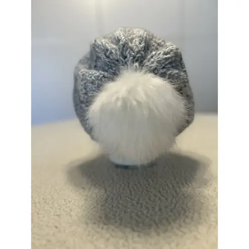 Handmade Love Nana Irish Merino Wool Slouch Beanie Hat Fur Pompom Blue OS