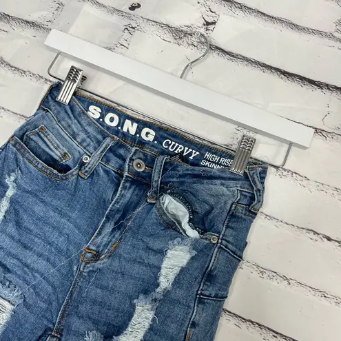 S.O.N.G High Rise Skinny Ankle Jeans Curvy Fit Women’s 00/23 Med Wash Y2K Grunge Blue