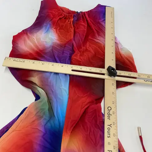 Rebecca Vallance Dress Womens 8 Red Blue Del Prado Midi Cutout Side Psychedelic