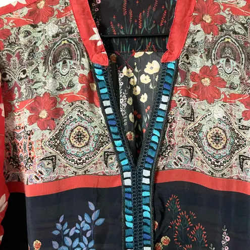 Johnny Was Floral Print Bohemian Style Multicolor Cupra Rayon Blouse Size Medium