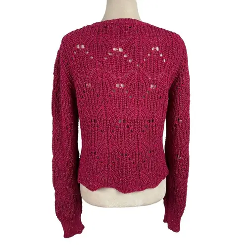 IRO Paris Aryna Pink Fuchsia Metallic Knit Scalloped Pullover Sweater Large
