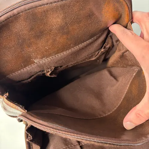 Rosetti Distressed Brown Faux Leather Mini Backpack Purse Bag VTG Retro 90s Grunge SEE