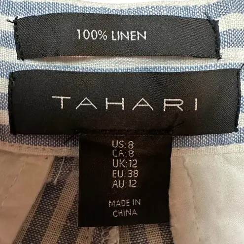 Tahari 100% Linen Blue White Stripe High Rise Wide Leg Pants. Coastal Resort’s