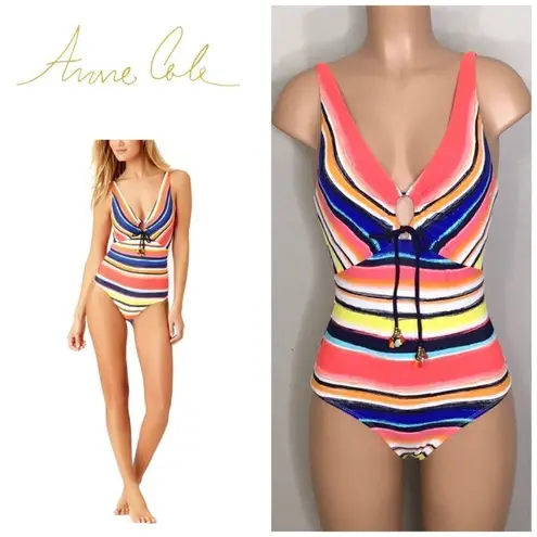 Anne cole slimming multicolored stripe swimsuit. New