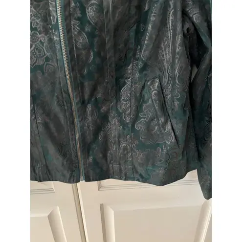 Bamboo Traders Petite Paisley Jacket PXL Green Silver Zip Up Fitted Blazer Coat Size XL