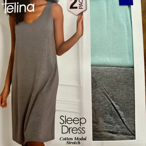 Felina Cotton Modal Stretch Sleep Dress 2-Pack Sz L Minty Charcoal Brand New