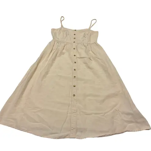 LASCANA Dress Womens Size 8 US 12 UK Beige Linen Blend Button Front Midi Tan