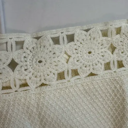 Madden NYC Cream Knit Tank Ruffles & Floral Crochet Trim XL