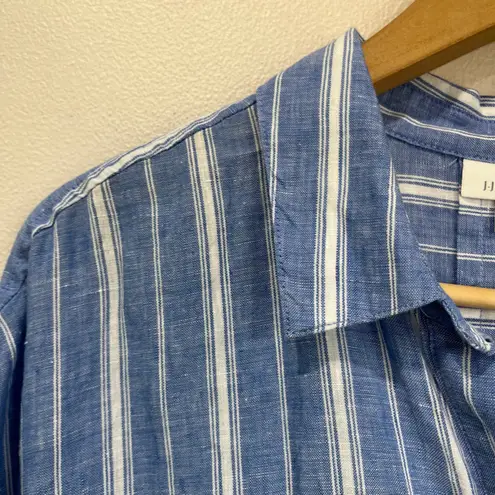 J.Jill Love Linen Blue White Stripe Button Back Shirt 100% Linen Size Large