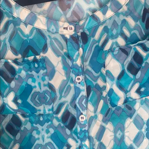 Newport News Blue Buttoned Blouse with Long Sleeves