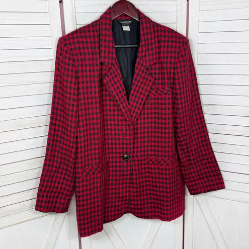Vintage Chad Stevens Buffalo Check Long Boyfriend Blazer Red Black 12