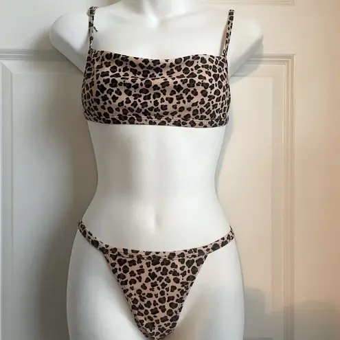 Y2K Animal Camo Print Crop Bikini Top Brown Black Small Size M