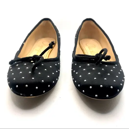 Charlotte Olympia BLACK WITH WHITE BEAD DOTS FABRIC AND LEATHER FLATS (35)