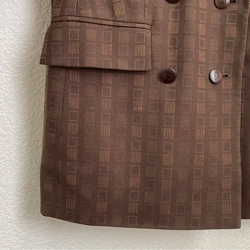 Rare Vintage ESCADA Wool Blend Double Breasted Square Print Brown Blazer Size 34