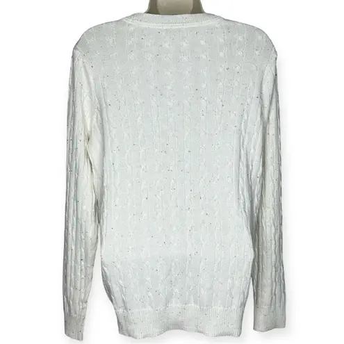 kim rogers Ivory Speckled Cable Crew Soft Sweater Size PM