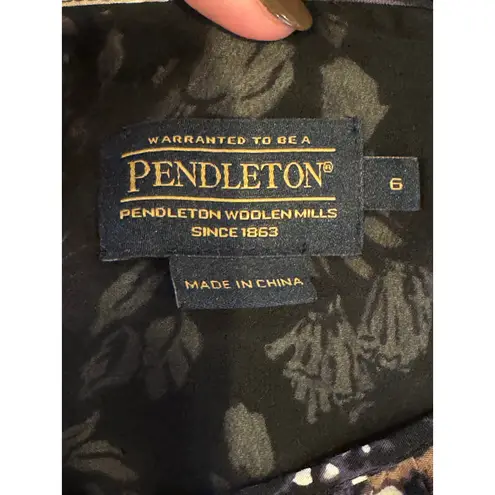 Pendleton Dress Women 6 Black Ivory Floral Print Fit And Flare Midi Preppy Boho