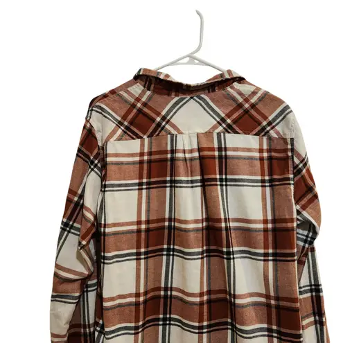 Weatherproof Vintage Long Sleeve Tan Flannel Plaid Button Up Boyfriend Shirt XL