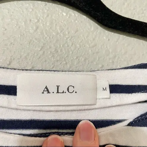 ALC Frank ALC White & Black Striped Mini Dress Shoulder Cut Out Details Womens M Tunic