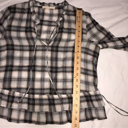 Lovestitch Plaid Top Size Small Tie Front Lightweight Peplum Long Sleeve Shirt