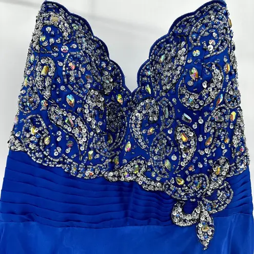 Mac Duggal Sequin Beaded Chiffon Evening Gown Prom Dress Strapless Royal Blue 16