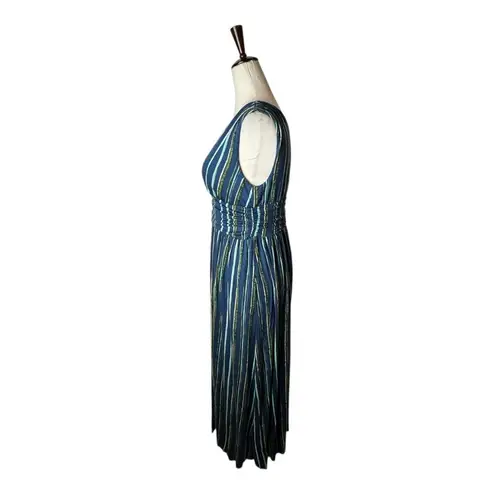 Soma Dress Women Medium Blue Sunray Stipe Jersey Knit Goddess Maxi Bra Boho NWT