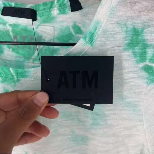 ATM Slub Knit Cotton Kelly Green Tie Dye Long Sleeve Crew Neck Tee NWT Size S White